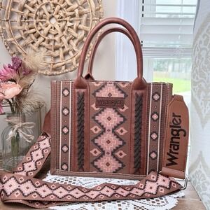 Wrangler Aztec Canvas Crossbody Tote Bag Brown Boho Western Southwestern